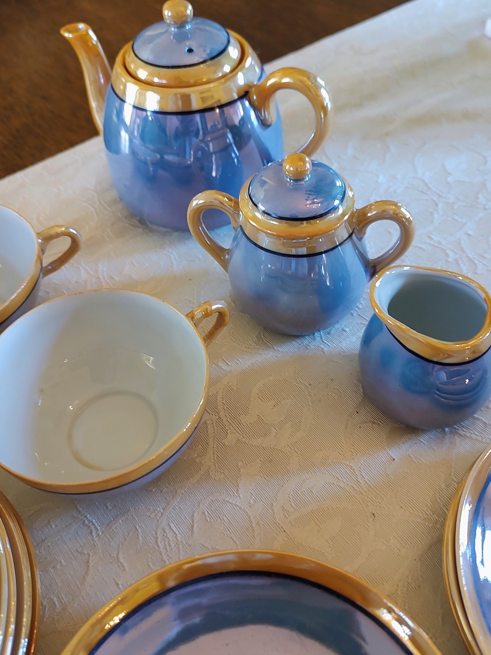 Vintage Blue and Gold Luster Porcelain Mini Tea Service 22 Pieces - Picture 4 of 16